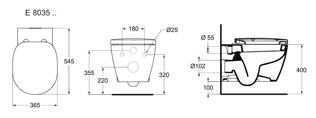 Унитаз подвесной Ideal Standart CONNECT без сиденья и крышки (E803501)