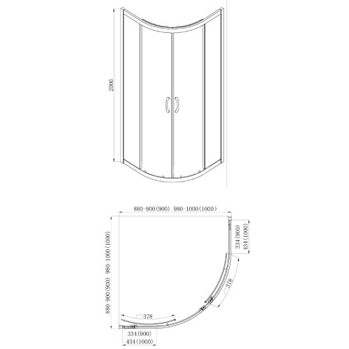 Душевое ограждение Azario MILTON 1000х1000х2000, БЕЗ ПОДДОНА, полукруглое, прозрачное стекло 6 мм, цвет профиля серебро (AZ-ND2142 1000)