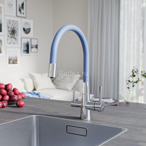 Смеситель Lemark Comfort LM3075C-SkyBlue для кухни с гибким изливом, с подключением к фильтру с пить