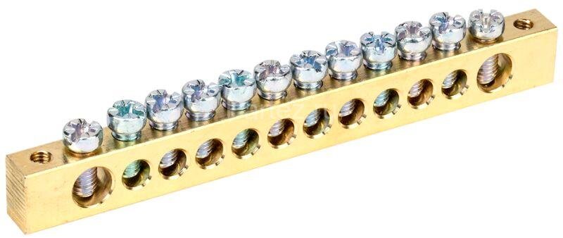 Шина PEN "земля-ноль" 8х12мм 12/2 (12групп/крепеж по краям) IEK YNN21-12-100