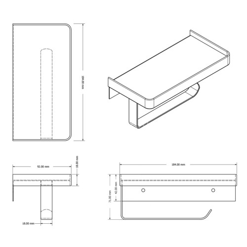 Бумагодержатель AZARIO ALTRE с полкой для телефона, хром (AZ688)