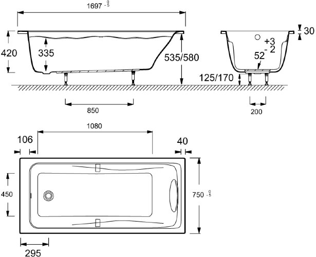 Ванна акриловая Jacob Delafon Odeon Up 170x75 прямоугольная, белая (E60491RU-00)