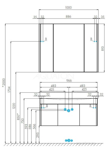 Тумба под раковину AQUATON Беверли 100 подвесная, белая (1A236701BV010)