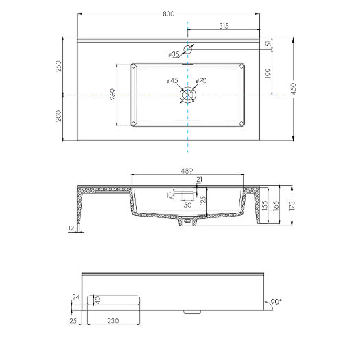 Раковина Aquaton Квадро Про 80 R, правая, белая (1A734331QA01R)