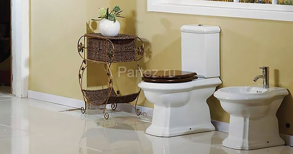 Унитаз-компакт Creo Ceramique Dijon, с бачком, сиденьем Микролифт под дерево, белый (DI1002+DI1003+D