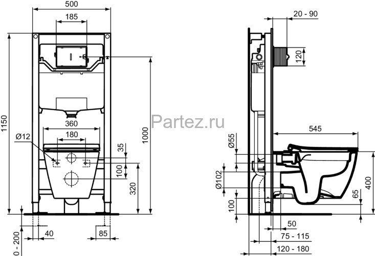 Промо комплект Ideal Standard I.life B состоящий из подвесной унитаз i.life B, тонкое сидение Ideal 