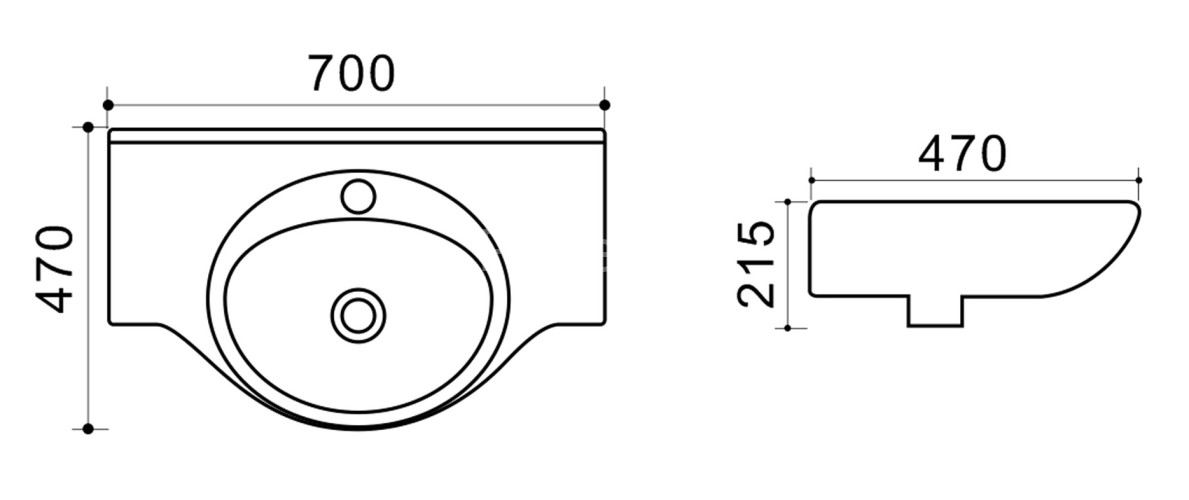Раковина подвесная Azario 700x470x215, белый (TEO-70)