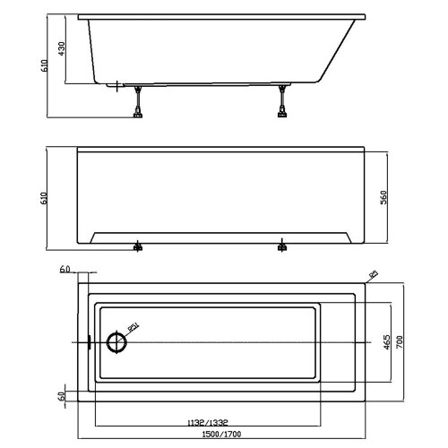 Ванна акриловая Azario LILIANA 170х70 см пристенная, прямоугольная, белый (AV.0012170)