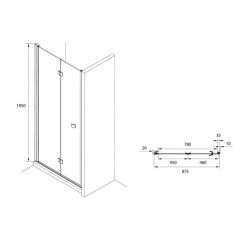 Душевая дверь Roca CAPITAL складная 90х195, толщина полотна 6мм универсальная, цвет профиля черный