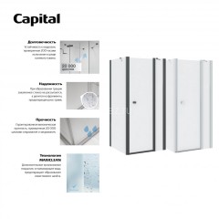 Душевая дверь Roca CAPITAL распашная 90х195, толщина полотна 6мм универсальная, цвет профиля черный