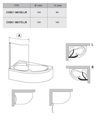 Шторка для ванны распашная Ravak CVSK1 100х150 цвет профиля хром (7QRS0C00Y1)