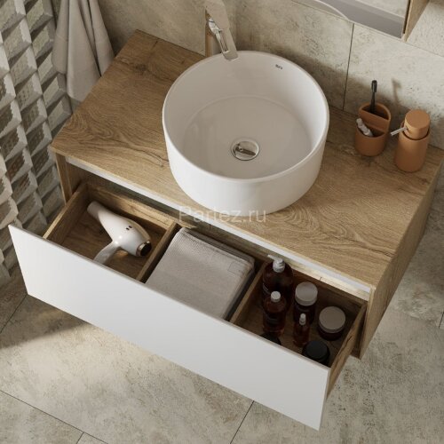 Тумба под раковину Aquaton Либерти 90 дуб эльвезия, белый глянец (1A279901LYC70)