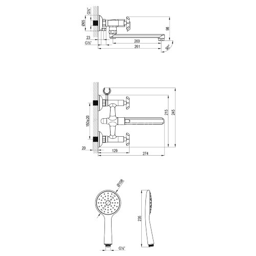 Смеситель Lemark Practica LM7513C для ванны с плоским поворотным изливом 200 мм