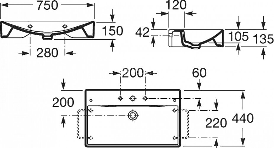 Раковина Roca DIVERTA 75х44 см., белая (7.3271.1.000.0)