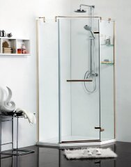 Душевое ограждение Azario MONTREAL 1000х1000х2000 R, со стеклянной полкой, без поддона, прозрачное стекло 8 мм,цвет профиля золото (AZ-NWG3231 1000 R)