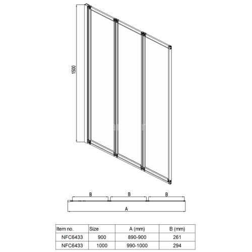 Шторка для ванны складная Azario PRESTON 90х150 цвет профиля хром (AZ-NFC6433 900)