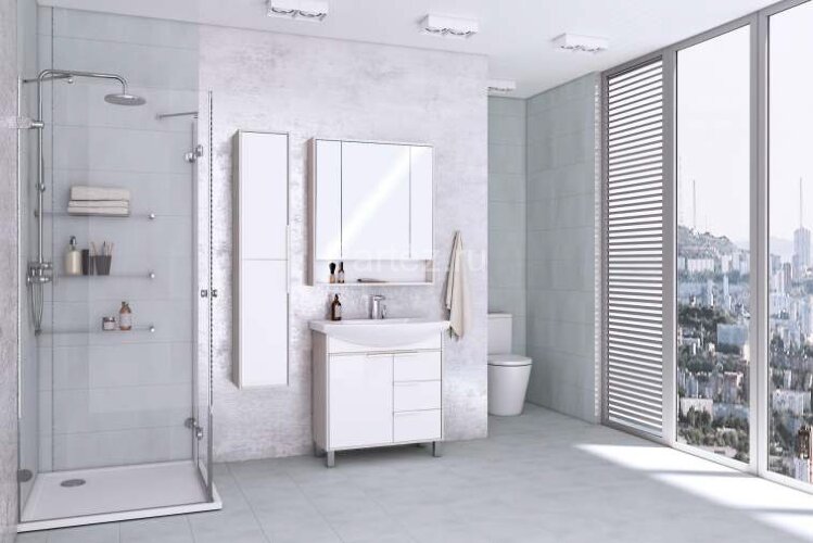 Тумба под раковину AQUATON РИКО 80 напольная, Белый/Ясень Фабрик (1A215401RIB90)