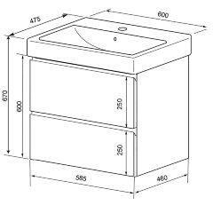 Комплект тумба Azario Мила 60 600х670х475 подвесная, с раковиной Tempo 60 (CS00091362)