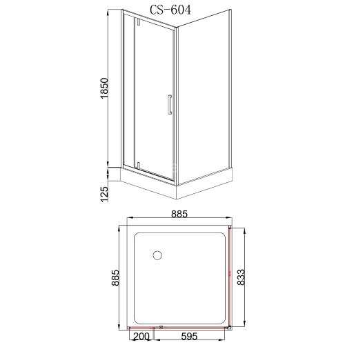 Душевое ограждение LORANTO 90х90х200 R/L c низким поддоном 13см, прозрачное закаленное стекло 6мм, профиль хром (CS-604C 90)