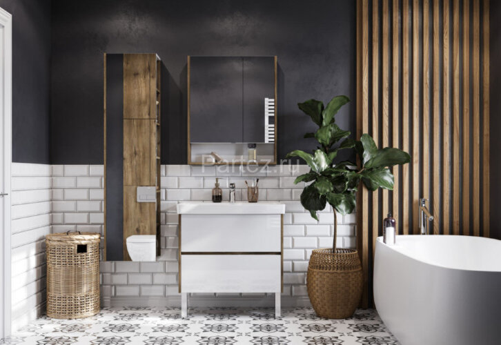 Тумба под раковину AQUATON Сканди 80 белый, дуб рустикальный (1A283001SDZ90)