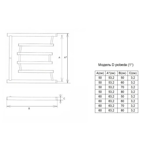 Полотенцесушитель водяной ДВИН D Pobeda 60/60 без полки 1"-3/4"-1/2" К0 полированный (4627106963716)