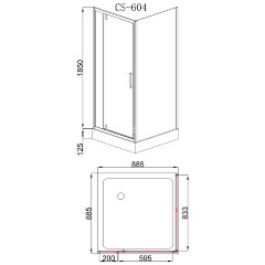 Душевое ограждение LORANTO 90х90х200 R/L с низким поддоном 13см, прозрачное закаленное стекло 6мм, профиль черный (CS-604A 90)