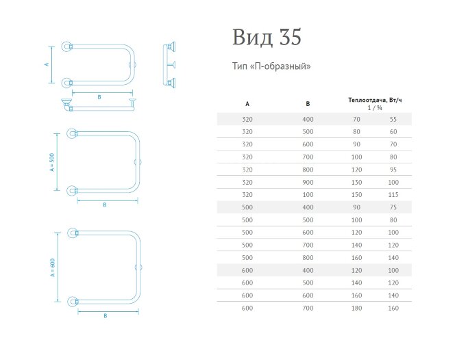 Полотенцесушитель водяной Маргроид П-образный "Вид 35" 32х50, хром