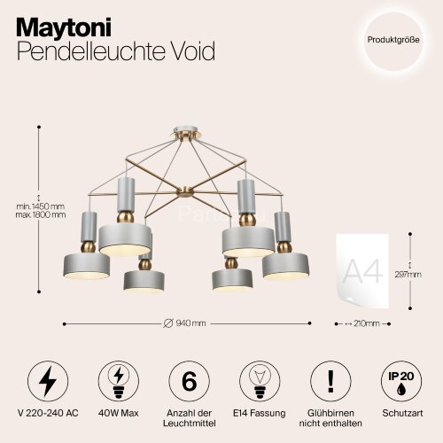 Подвесная люстра Maytoni MOD030PL-06GR