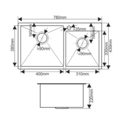 Мойка 7843 MELANA ProfLine 3,0/220 САТИН ЗОЛОТО 2-я чаша, врезная прямоугольная S7843HG