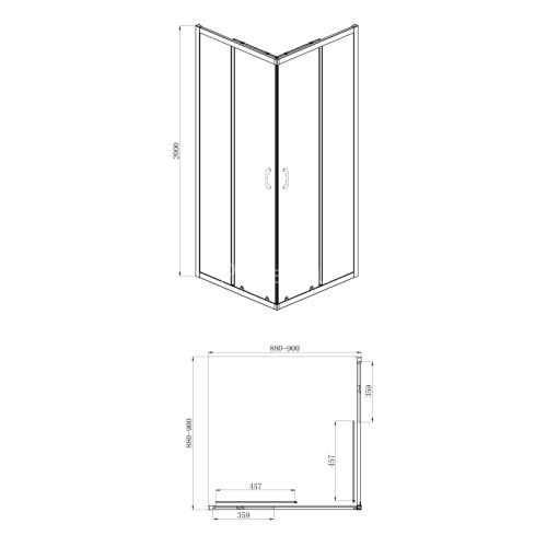 Душевое ограждение AZARIO 900х900х2000, БЕЗ ПОДДОНА, прозрачное стекло 6 мм, цвет профиля черный (AZ-ND1142 900 Black)