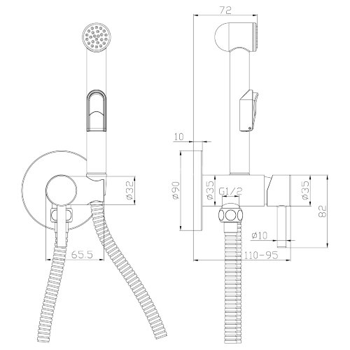Смеситель Rossinka X25-51 с гигиеническим душем встраиваемый