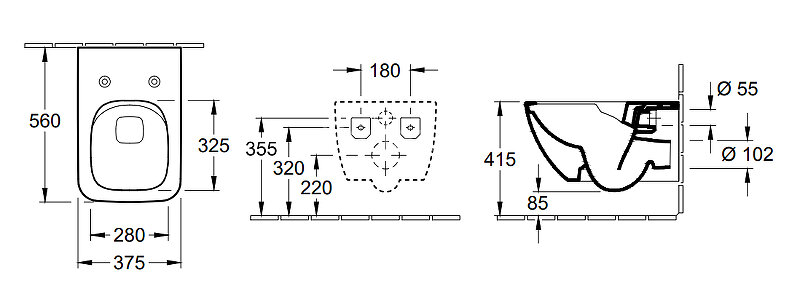 Унитаз подвесной Villeroy&Boch Venticello безободковый, горизонтальный выпуск, сиденье микролифт, Ал