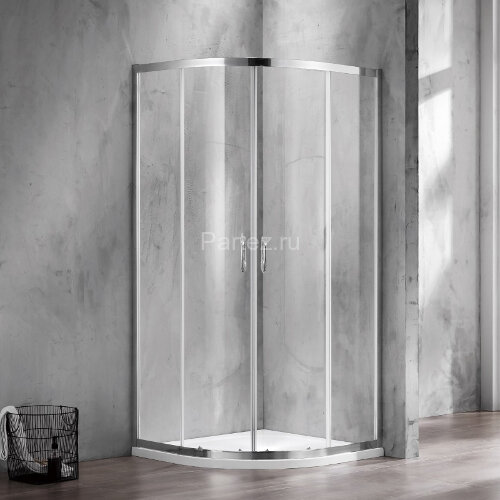 Душевое ограждение Azario MILTON 900х900х2000, БЕЗ ПОДДОНА, полукруглое, прозрачное стекло 6 мм, цвет профиля серебро (AZ-ND2142 900)
