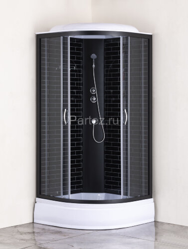 Душевая кабина Loranto 90х90х215 поддон 25 см, черный кирпичный узор, серое стекло 4мм, профиль черный (CS-6690-25GB 90)