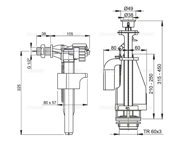 Сливной клапан Alca Plast, с двойной кнопкой, хром (SA08AS 1/2" CHROM)