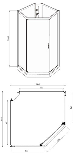 Душевая кабина AZARIO DENVER 90х90х200 прозрачное стекло 4 мм. с покрытием Easy Clean, задняя панель черная, цвет профиля хром (AZ-N10806 900)