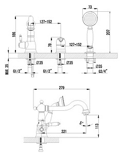 Смеситель Lemark Villa LM4845B на борт ванны