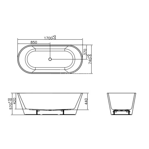 Ванна акриловая Creo Ceramique 1700х735х570 отдельностоящая, белый (BA002S)