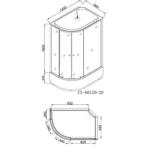 Душевая кабина LORANTO 120х80х215 правосторонняя, поддон 20 см, прозрачное стекло 4 мм, черная (CS-66120-20 R G)