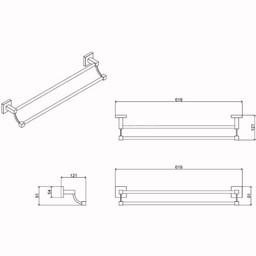 Полотенцедержатель AZARIO RINA трубчатый двойной, хром (AZ-87002)