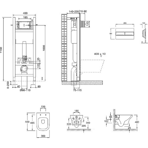 Комплект Jacob Delafon Vox: унитаз c инсталляцией 40 см, сиденье тонкое микролифт, клавиша хром (E21