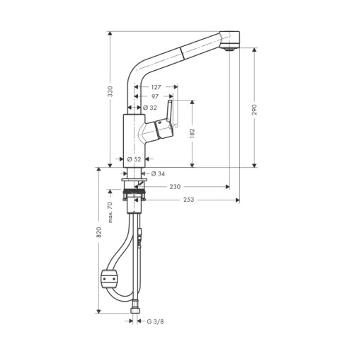 Hansgrohe 32856000 Talis Смеситель для кухни, однорычажный, с выдвижным душем, 1/2