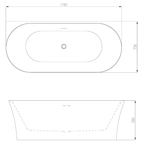 Ванна акриловая Azario ENGELS 1700x750x580 пристенная, в комплекте с сифоном и металлической рамой (