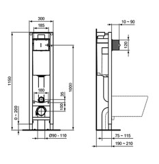 Комплект инсталляции Ideal Standard ProSys Eco Frame M с унитазом Eurovit Rimless безободковый Cut R