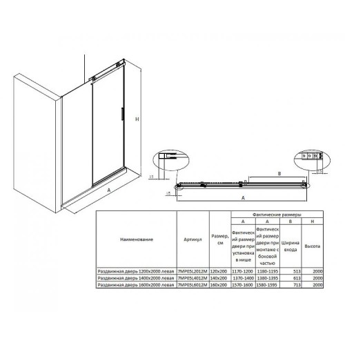 Душевая дверь Roca AREA раздвижная 120х200, толщина полотна 8мм левая, цвет профиля хром