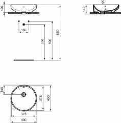 Раковина-чаша Ideal Standard I.LIFE B 40 см с отверстием перелива, белый (T509101)