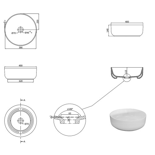 Раковина-чаша Creo Ceramique 400х400х140 накладная, круглая, керамика, черный матовый (PU4400MBK)