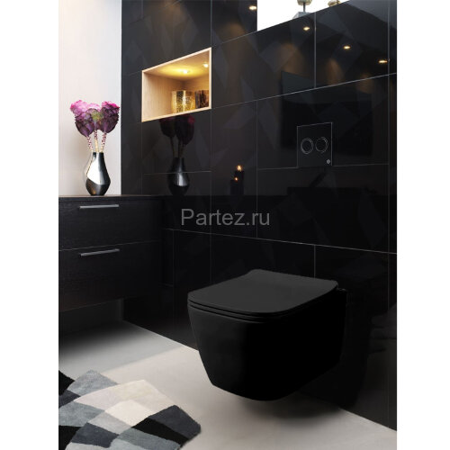 Унитаз подвесной Azario Boca 520х360х345 безободковый, с сиденьем микролифт, черный матовый (AZ-2002