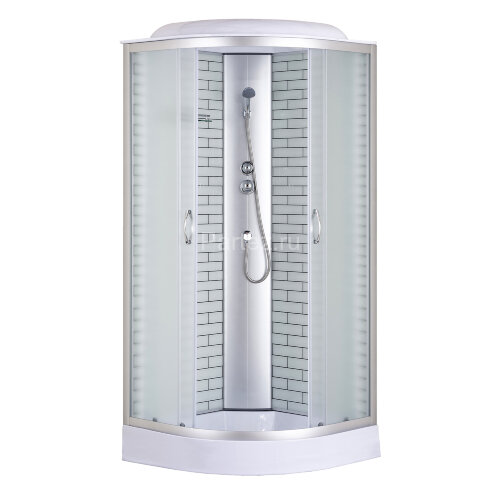Душевая кабина Loranto 90х90х215 поддон 13см, белый кирпичный узор, матовое стекло 4мм, профиль хром (CS669013FW90)