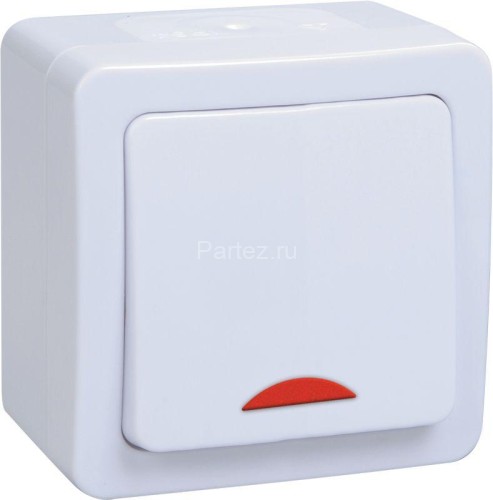 Выключатель 1-кл. ОП Гермес Plus 10А IP54 ВС20-1-1-ГПБ с индикацией цвет клавиши: бел. бел. IEK EVMP